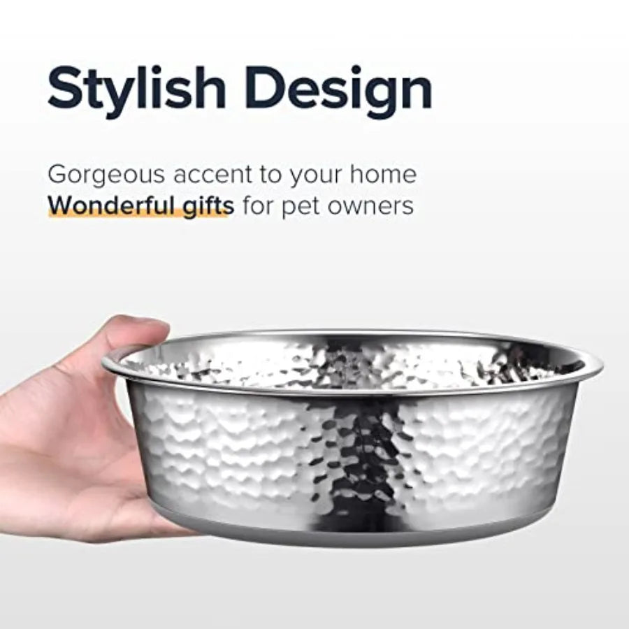 Two Pack Hammered Stainless Steel Cat Bowls Non Slip