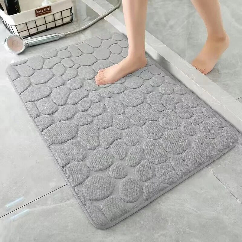 Cobblestone Embossed Non Slip Bath Mat Memory Foam