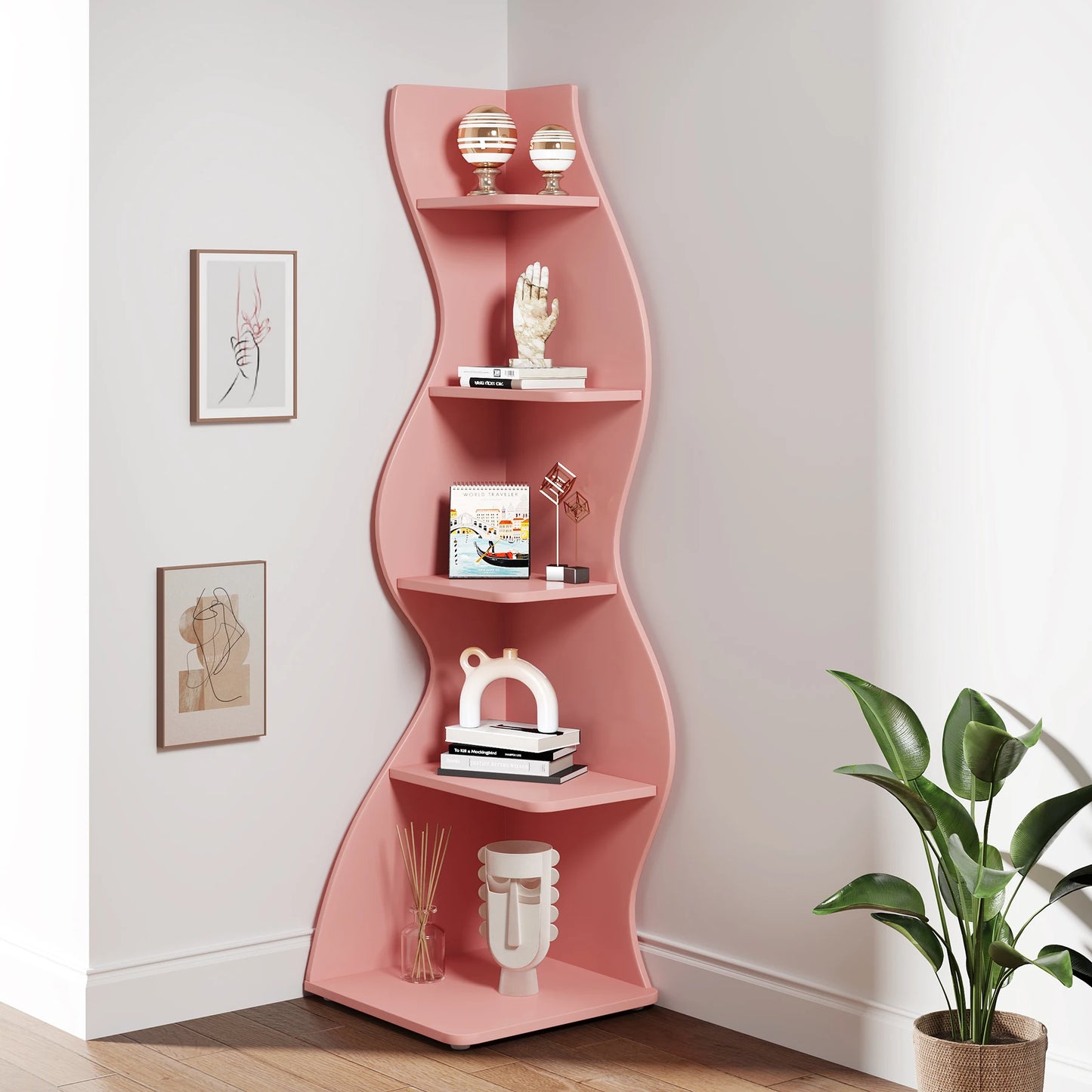 Tribesigns Five Tier Corner Shelf Wall Mounted Bookcase