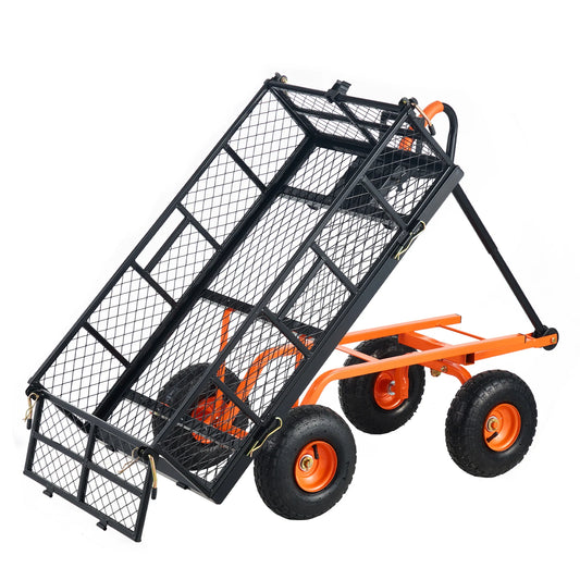 SucceBuy Sturdy Metal Garden Utility Wagon Dump Cart