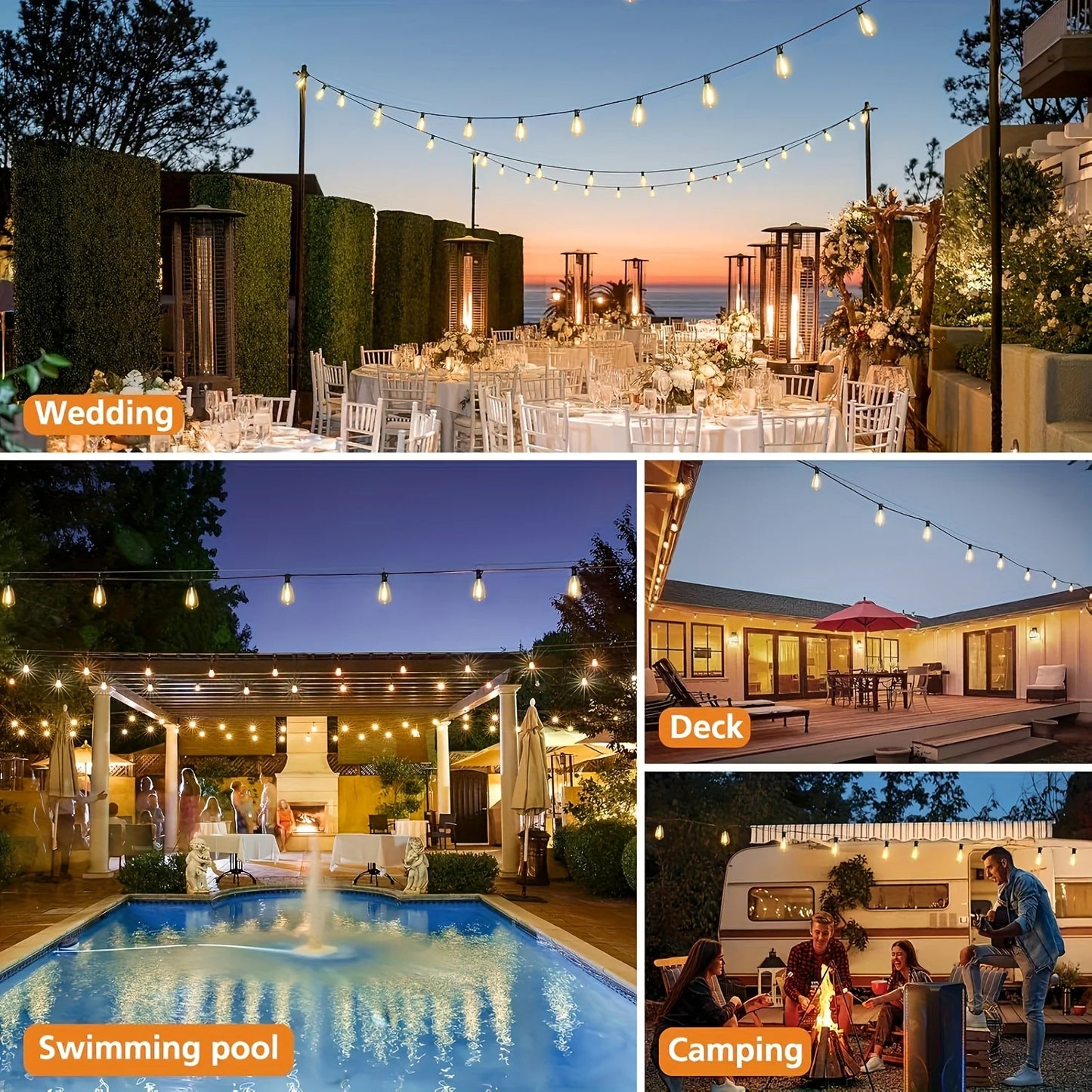 Bhony Solar Outdoor String Lights ST38 Waterproof Patio