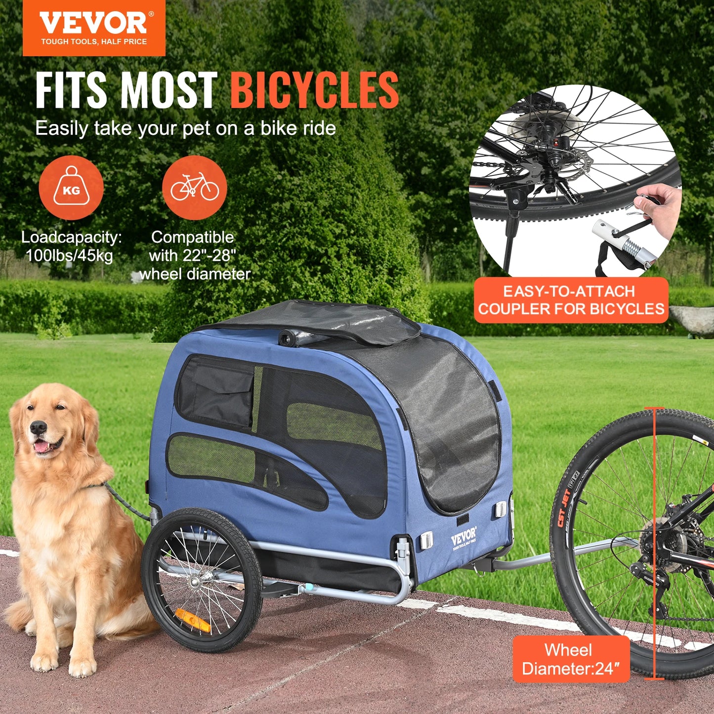 SucceBuy 100lbs Pet Cart Bicycle Carrier Dog Trailer With Coupler