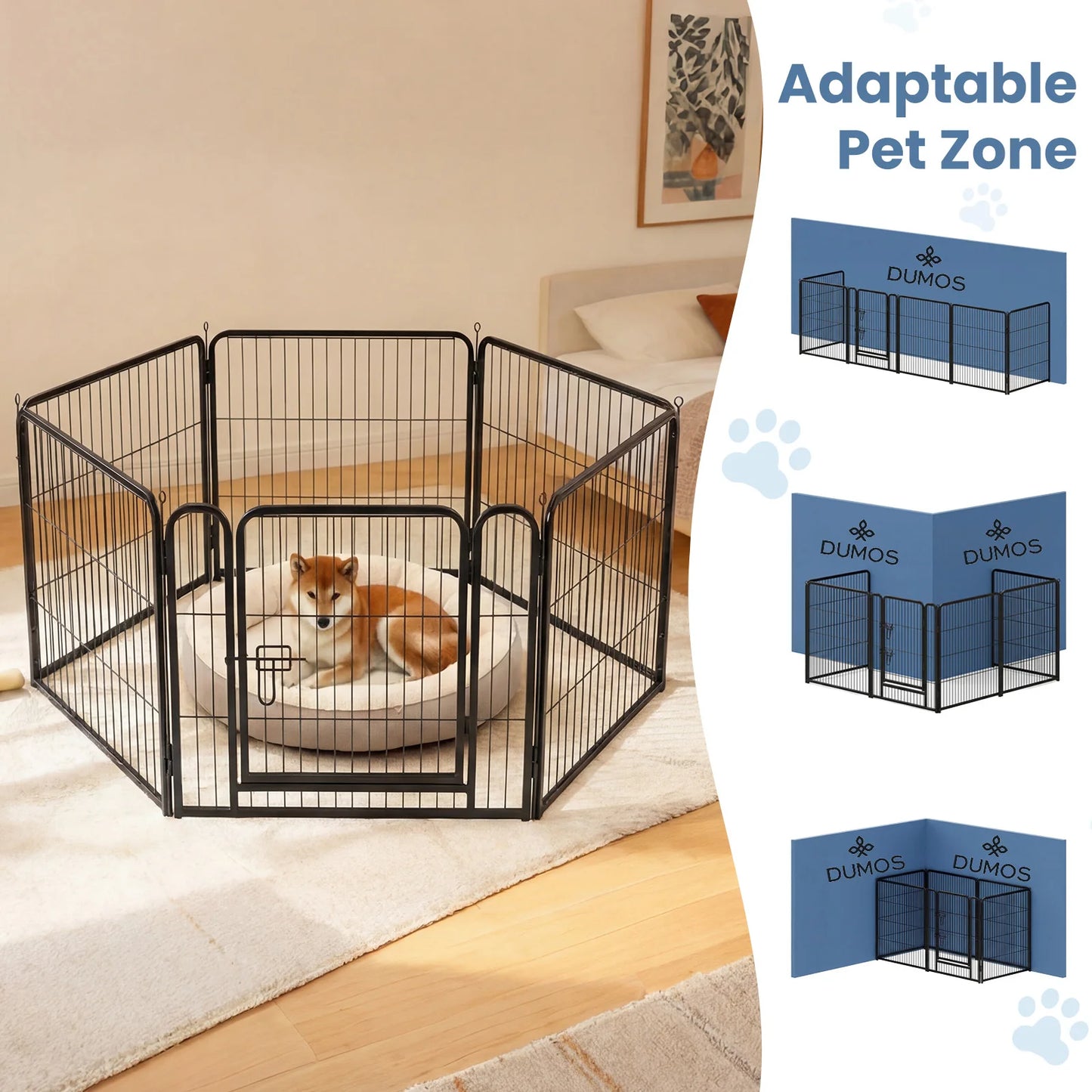 JHK Six Panel Metal Dog Playpen Pet Fence For Indoor Outdoor Use