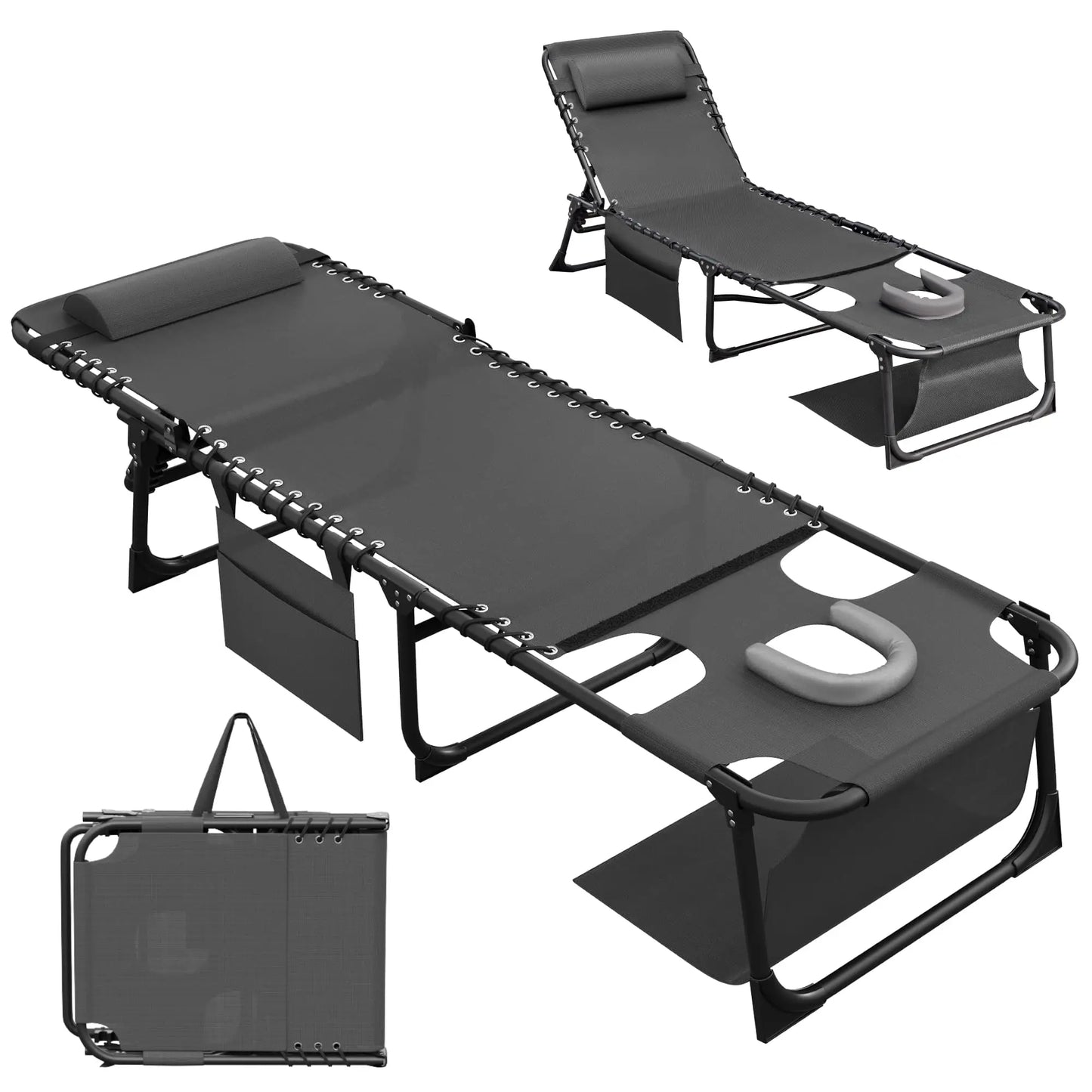 Outdoor Folding Lounge Chair With Face Hole For Pool Patio