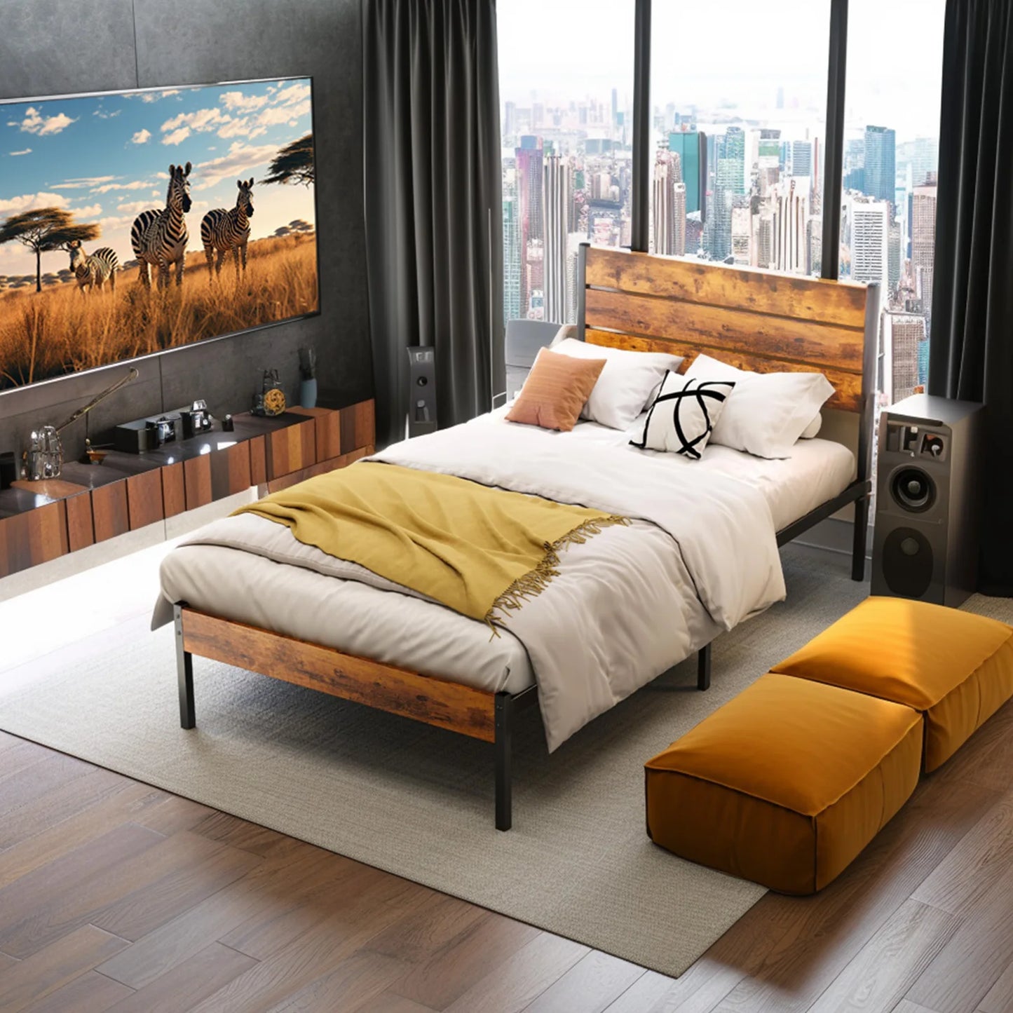 JHK 800 Lbs Platform Bed Frame With Headboard And Footboard