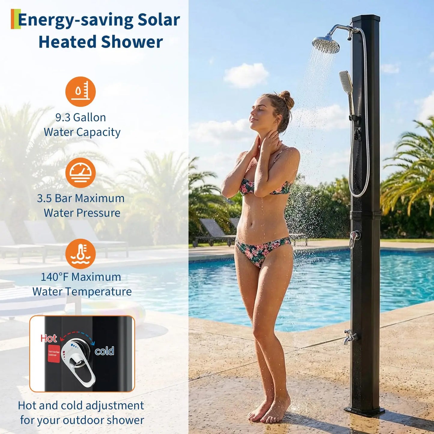 HiMISS Solar Heated Freestanding Pool Shower Outdoor Kit