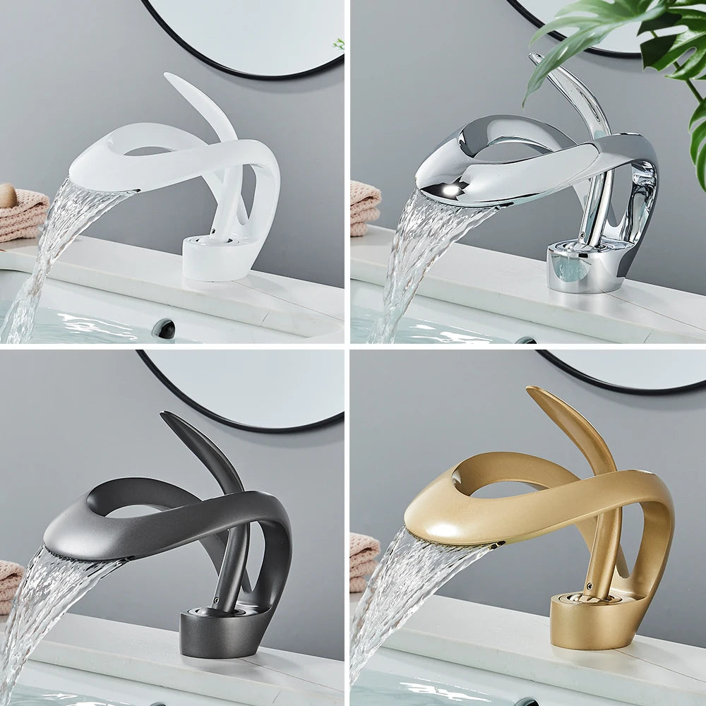Rozin Waterfall Basin Faucet Deck Mounted Hot Cold Mixer Tap