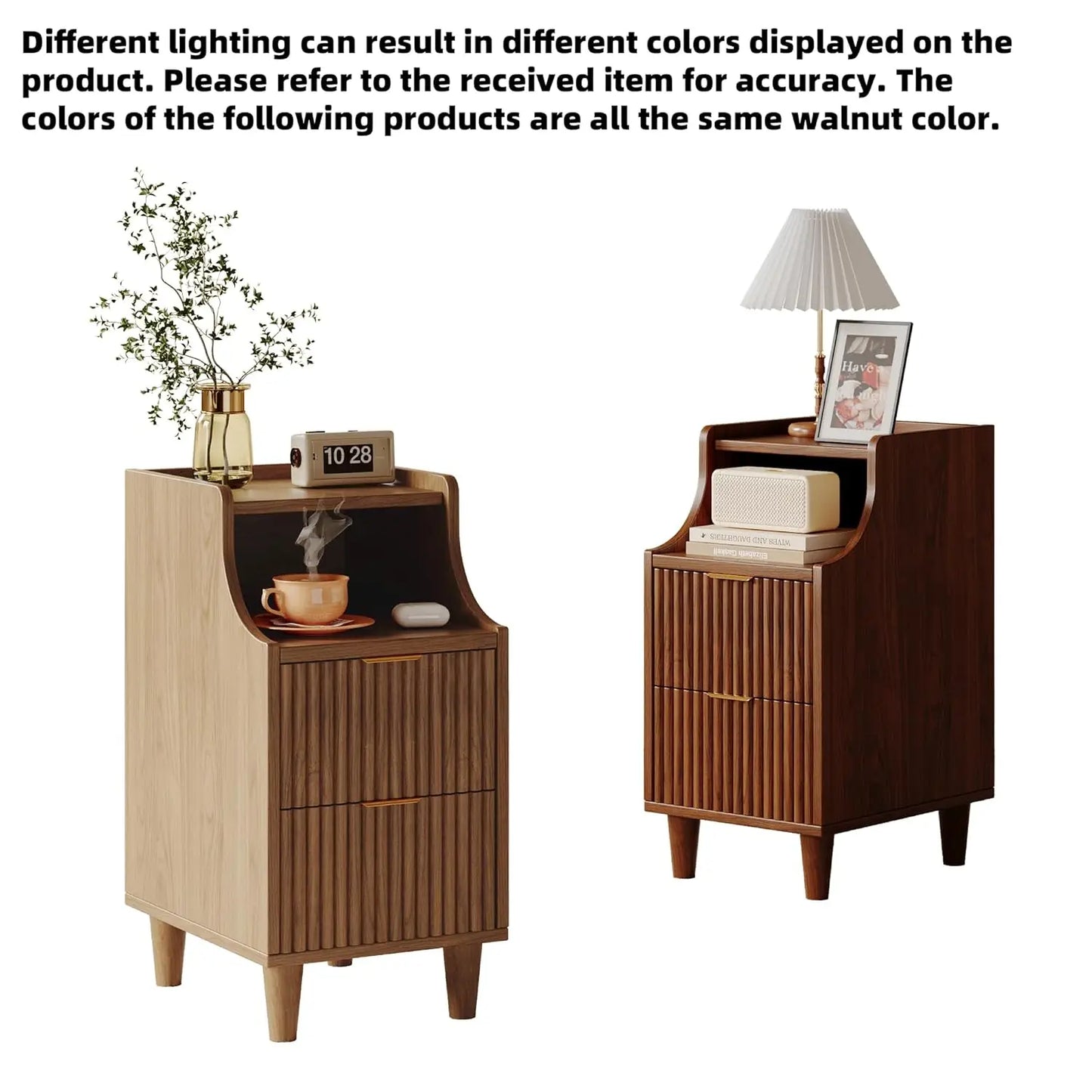 Frame Narrow Nightstand Set Of Two With Two Drawers