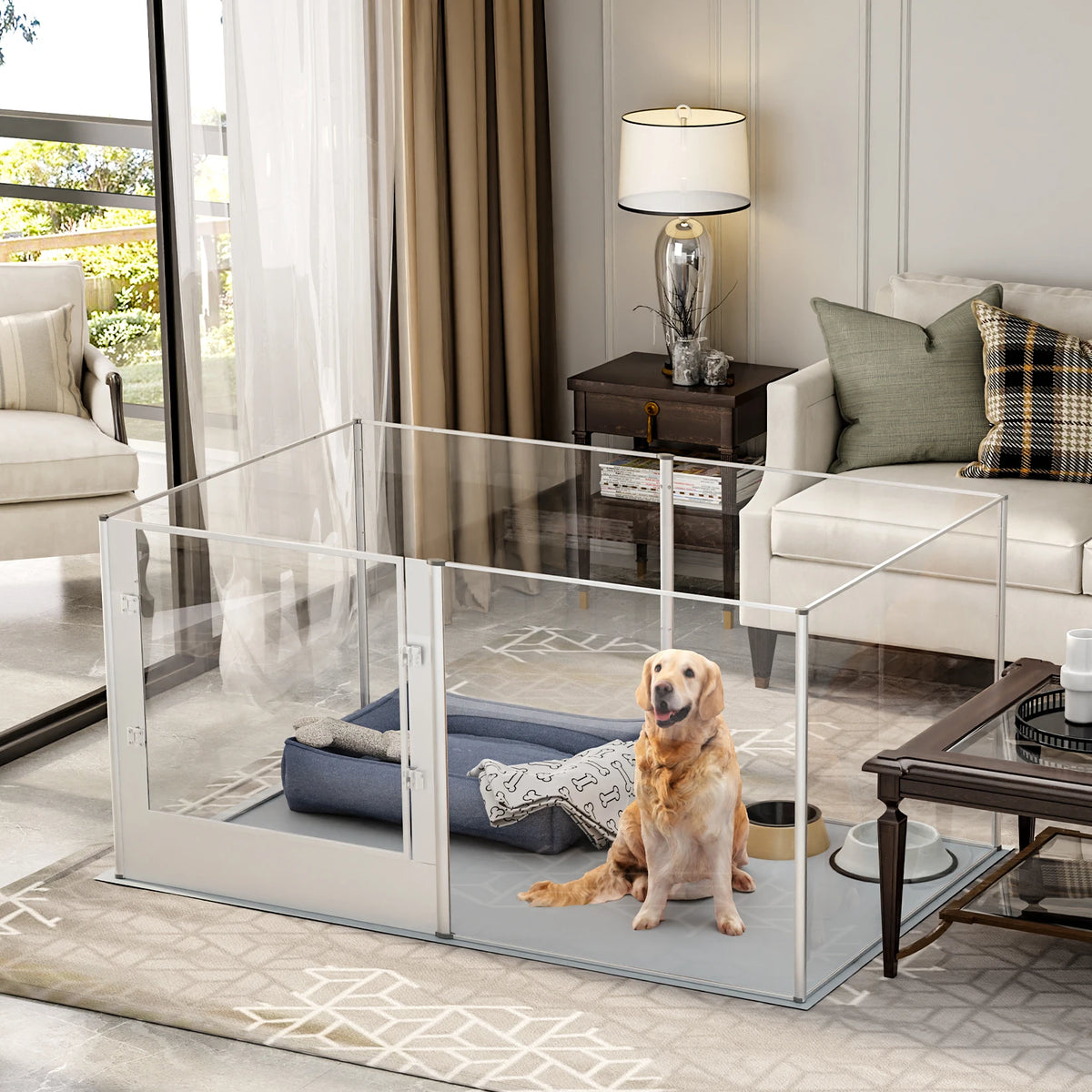BINGOPAW Large Acrylic Dog Playpen Fence With Waterproof Mat