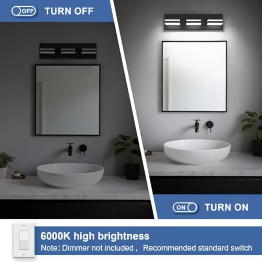 Modern LED 3 Light Bathroom Vanity Wall Fixture Metal Acrylic