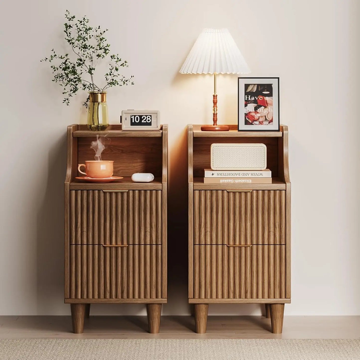 Frame Narrow Nightstand Set Of Two With Two Drawers