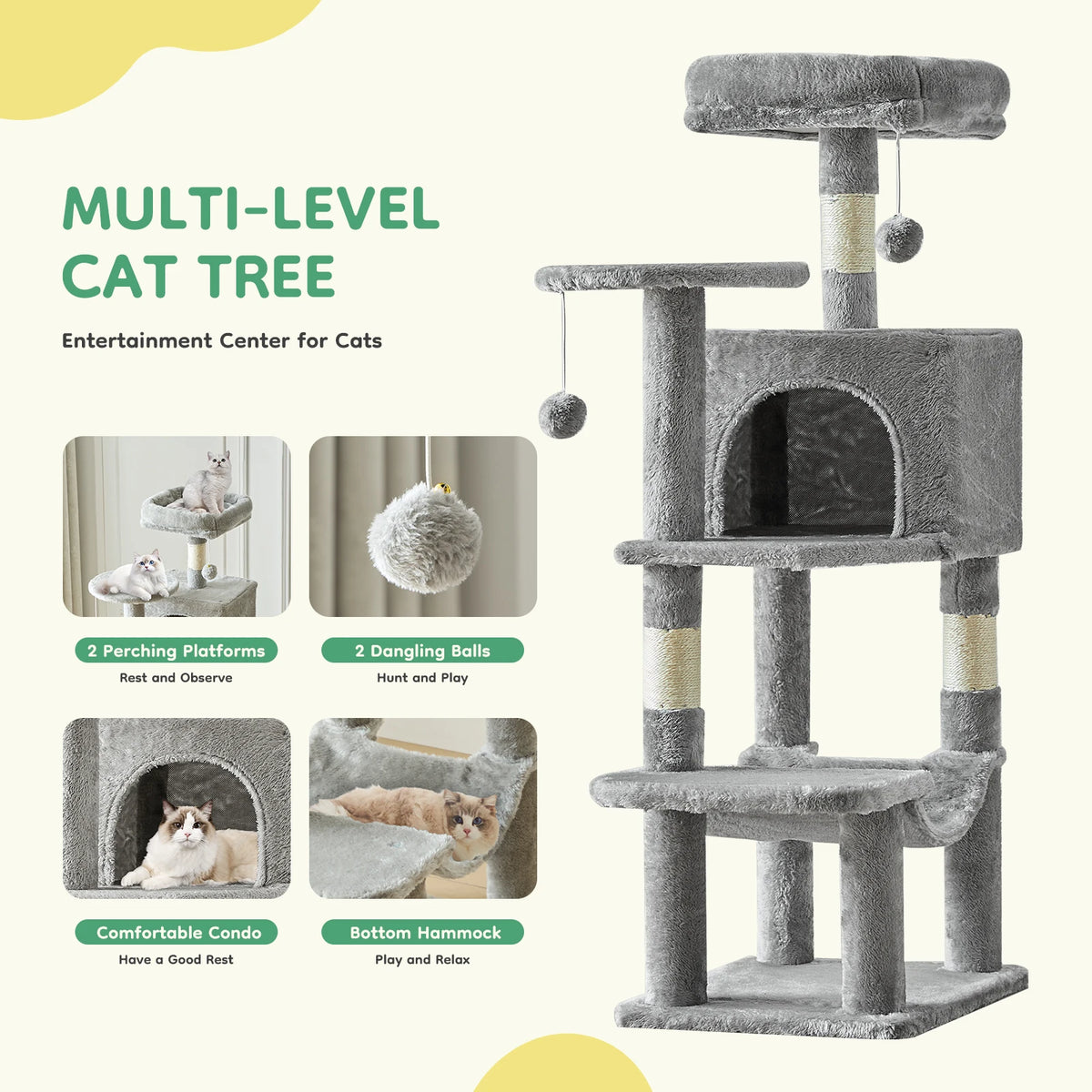 Jhk Tall 4 Tier Cat Tree With Sisal Scratching Posts