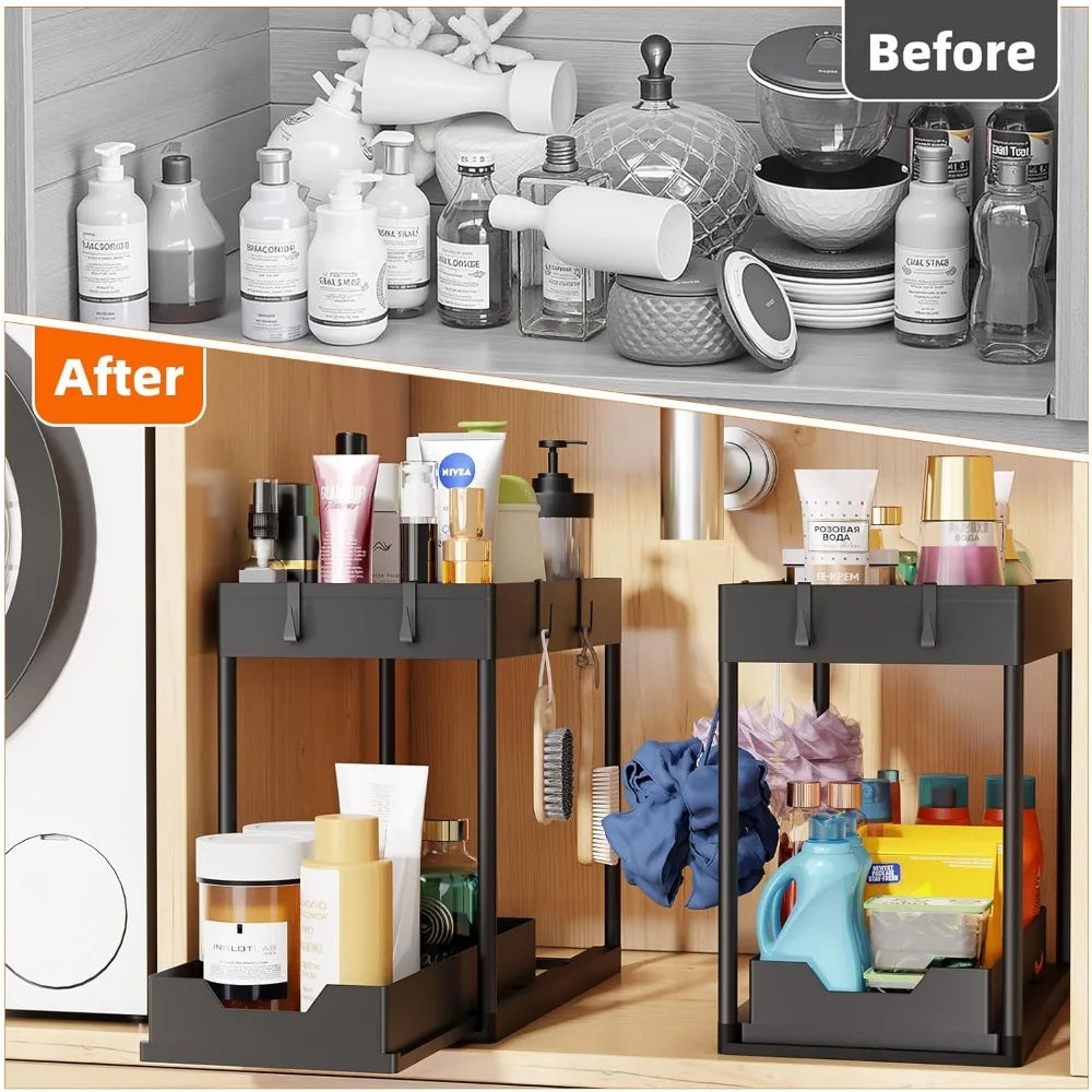 NBVCX Under Sink Organizer 2 Tier Pull Out Storage Pack