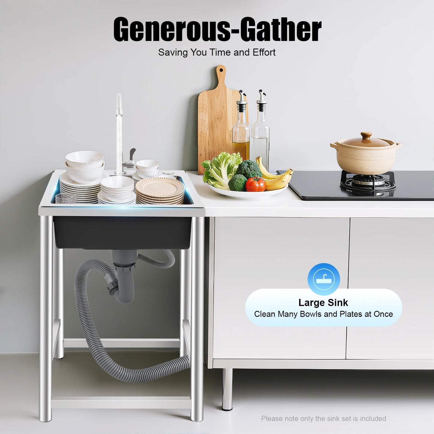 Free Standing Single Bowl Stainless Steel Kitchen Sink With Faucet