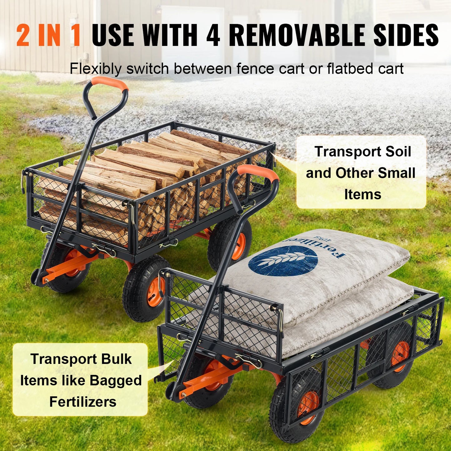 SucceBuy Garden Cart Sturdy Utility Wagon Dump Cart 400/880 Lbs