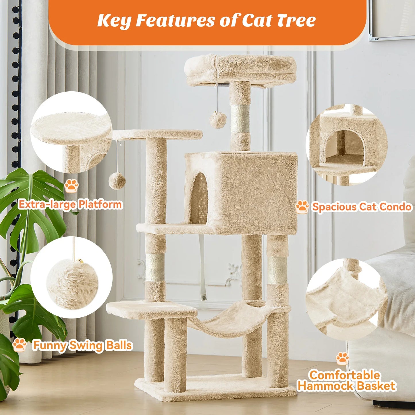 MCQ Cat Tree Tower With Natural Sisal Scratching Posts Pet Condo