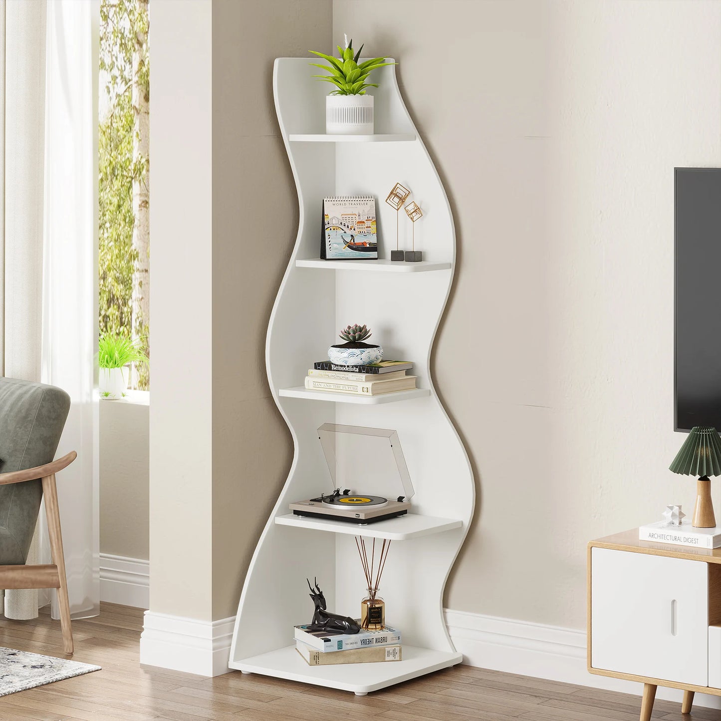 Tribesigns Five Tier Corner Shelf Wall Mounted Bookcase