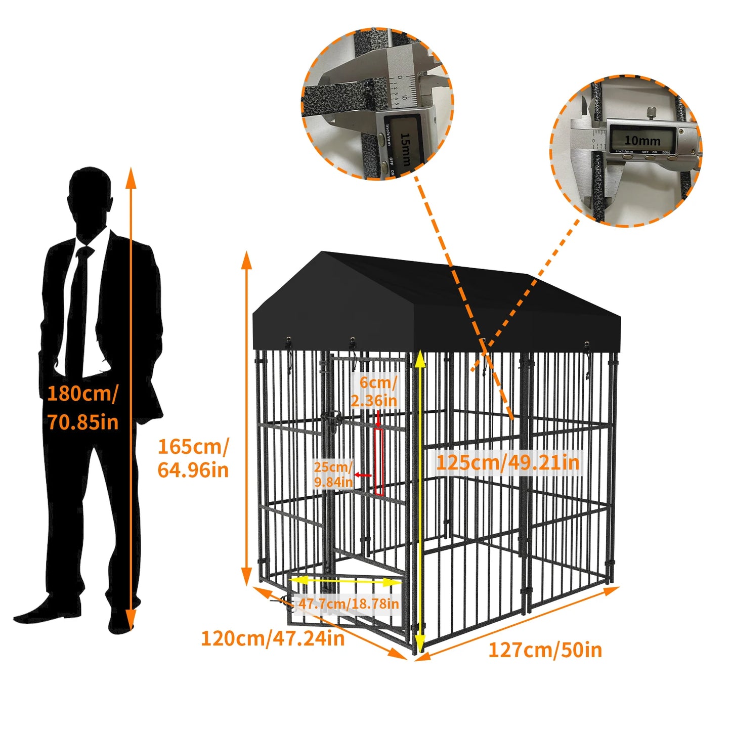 BORWART Heavy Duty Large Dog Kennel Welded Metal Playpen With Roof Cover