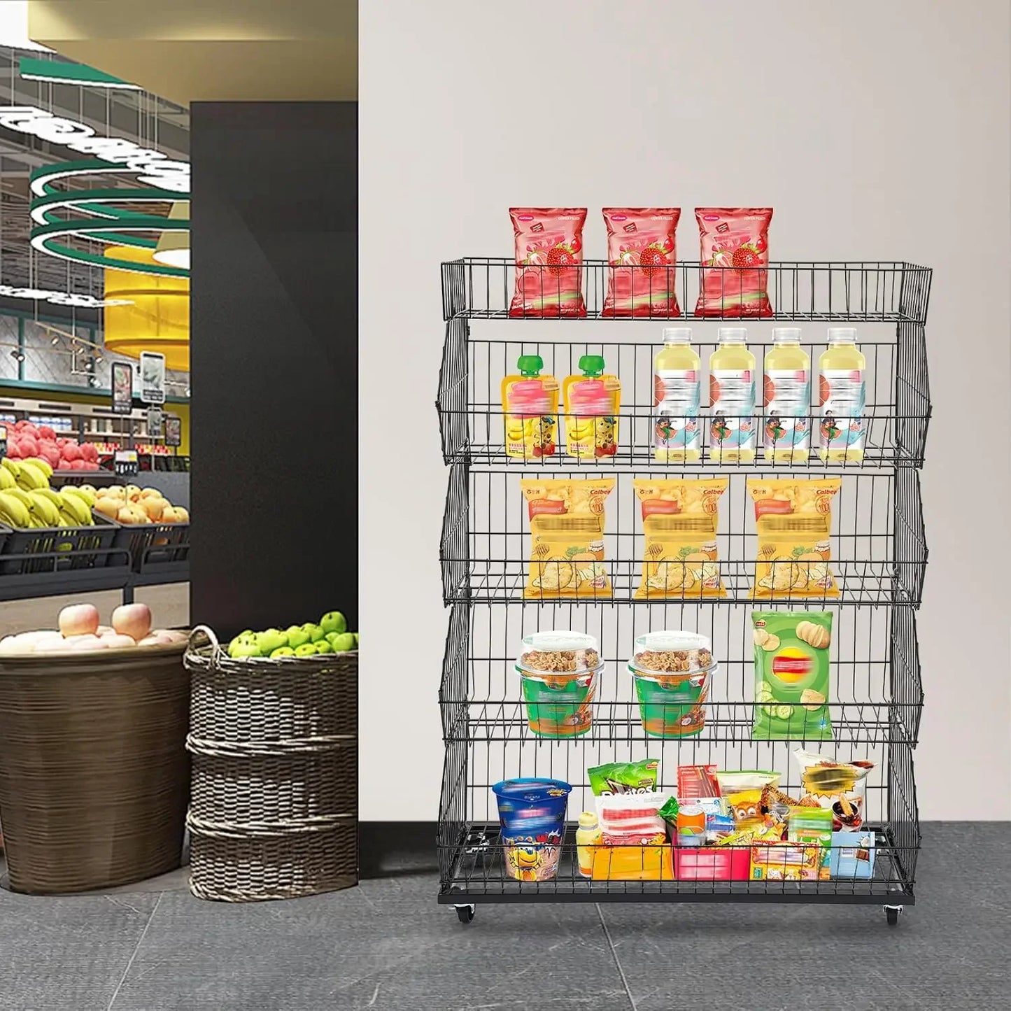 5-Tier Wire Metal Mobile Storage Shelf For Home Market