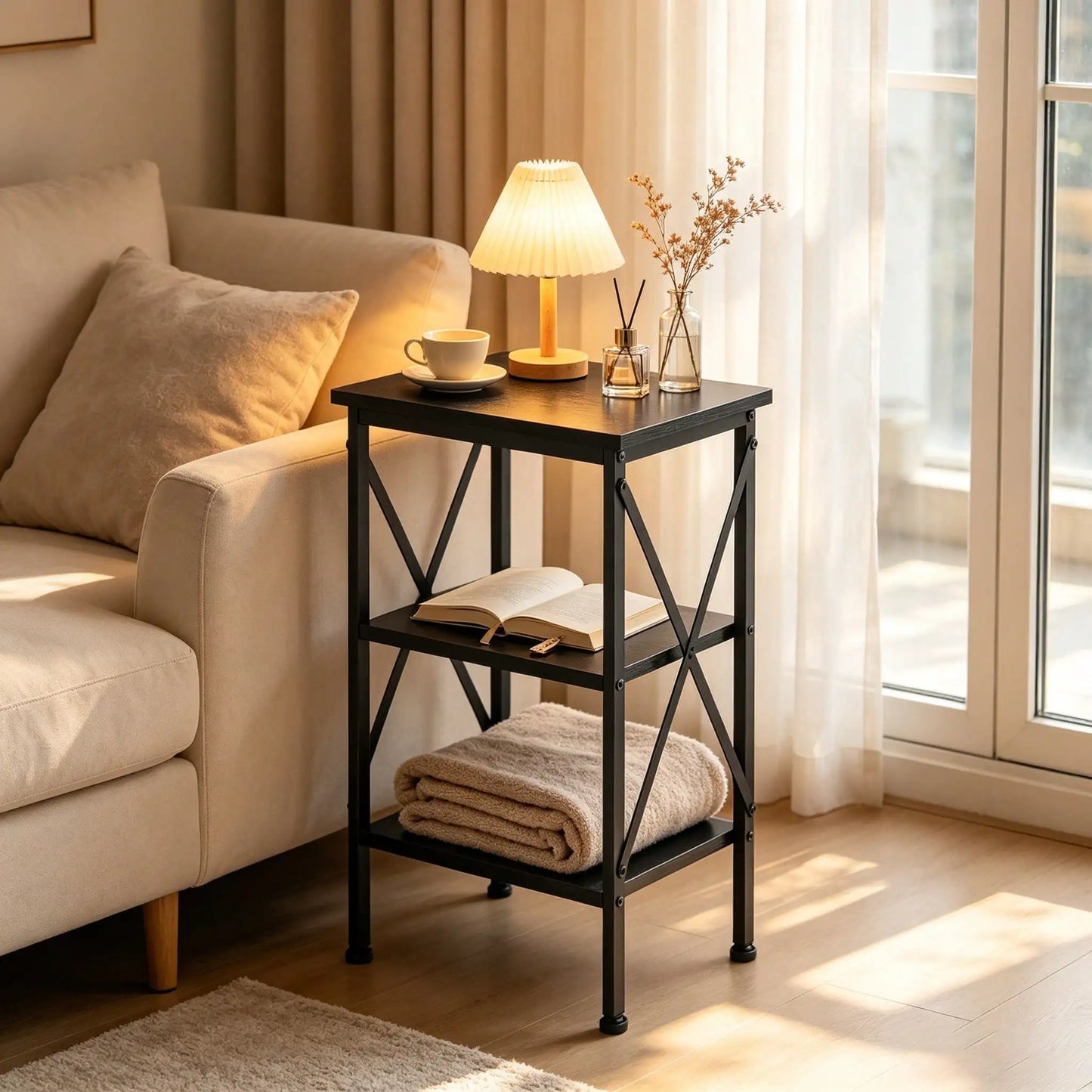 3 Tier End Table With Storage Shelves Bedroom Living Room