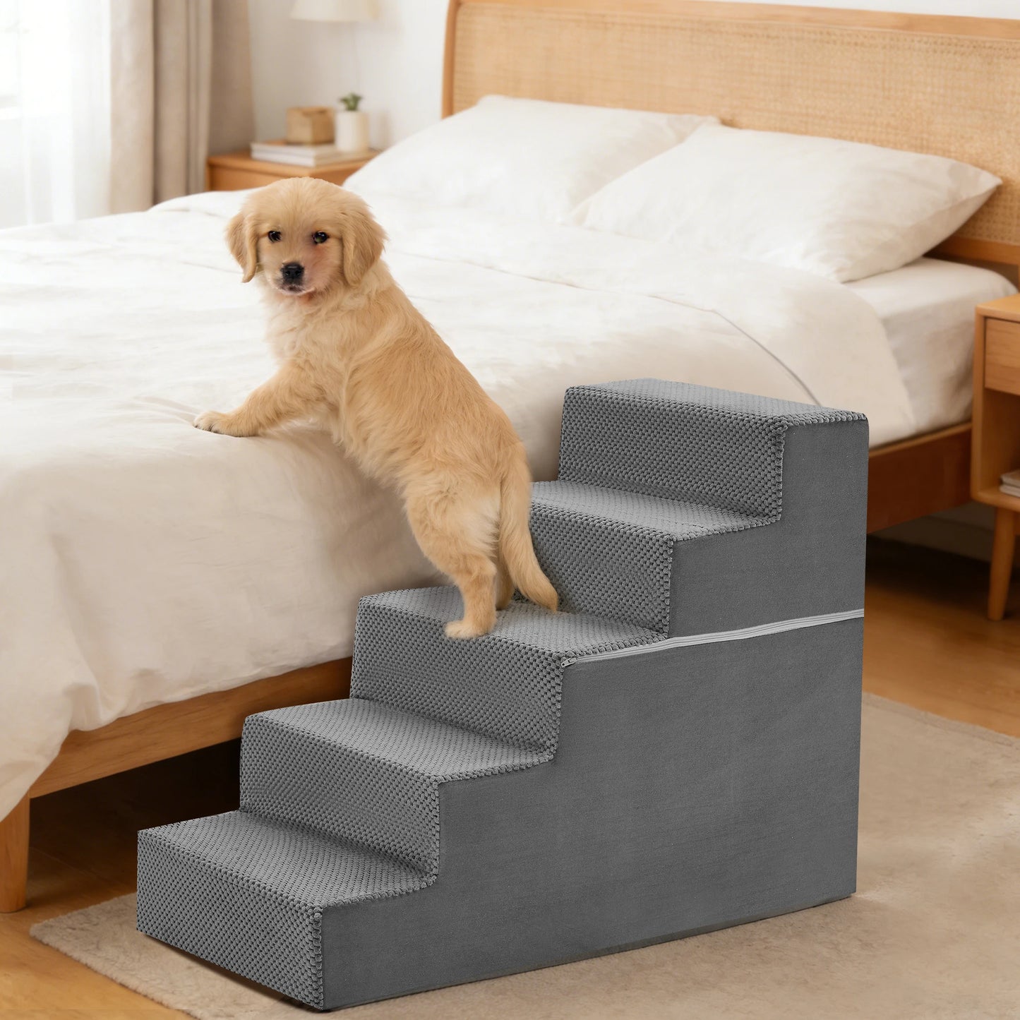 JHK 3 To 5 Step Curved Foam Dog Stairs Ramp