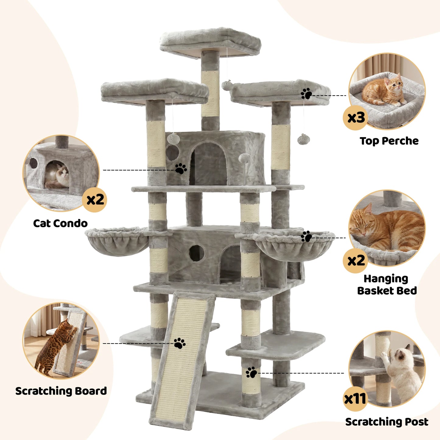 FOOWIN Multi Level Cat Tree Tower Indoor Activity Center Condos