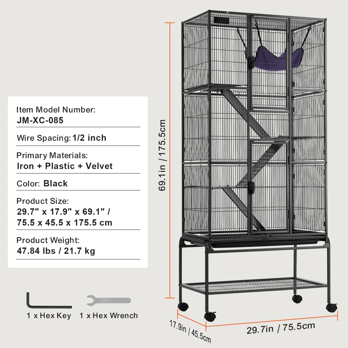 Rolling Ferret Cage 4 Tier Metal Cage For Rats Hamsters