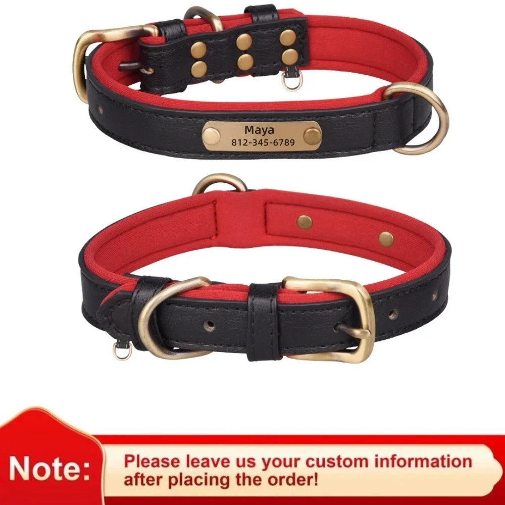 COOYOMOO Personalized Leather ID Nameplate Dog Collar With Engraving