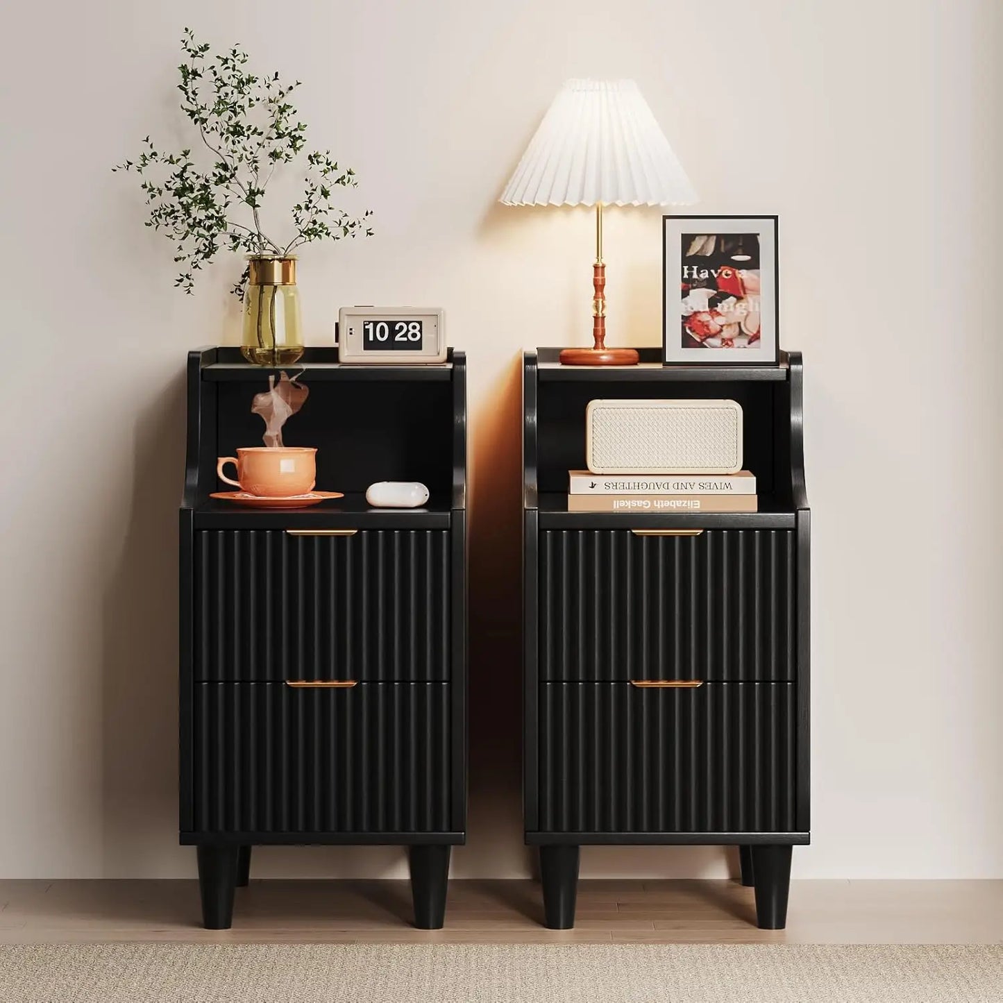 Frame Narrow Nightstand Set Of Two With Two Drawers