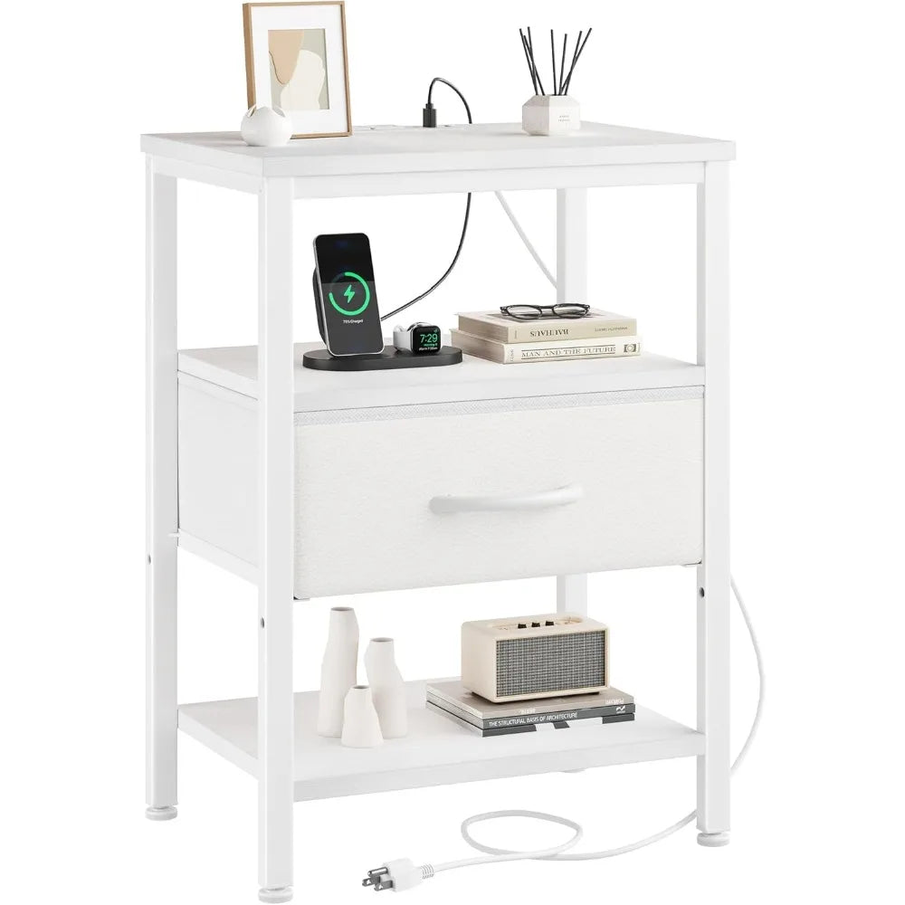 NBVCX Compact Nightstand With Charging Station And 3 Tier Organizer