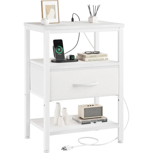 NBVCX Compact Nightstand With Charging Station And 3 Tier Organizer