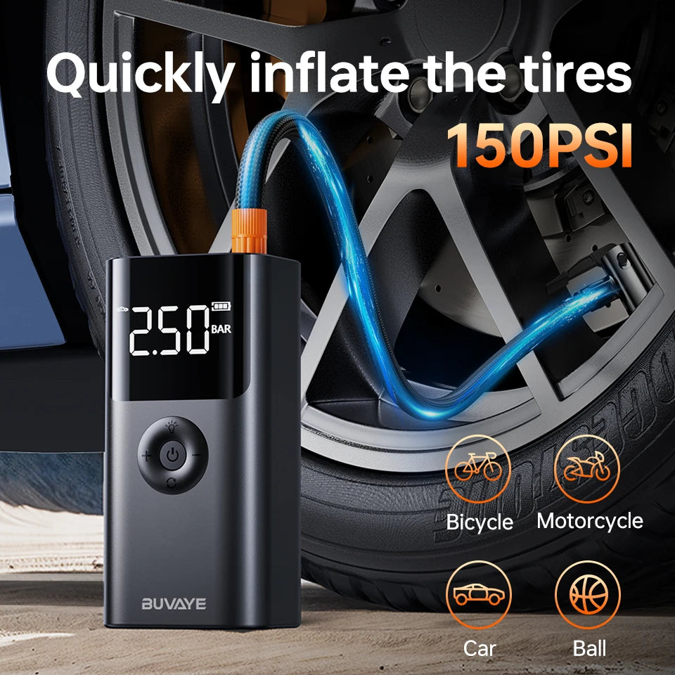BUVAYE 12V Car Jump Starter With 150PSI Air Compressor