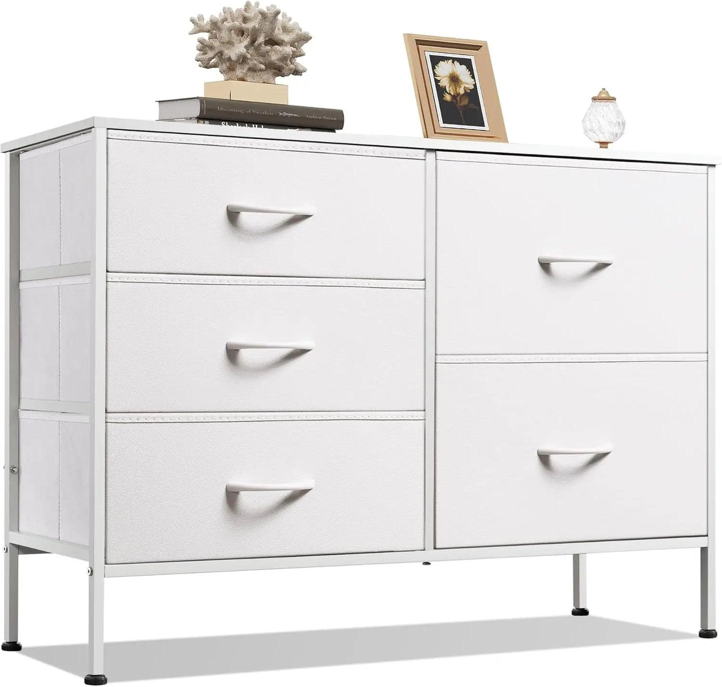 JHK Bedroom Dresser With Five Drawers And Metal Frame