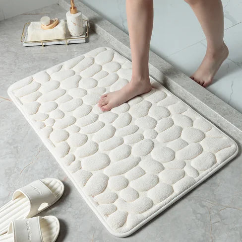 Cobblestone Embossed Non Slip Bath Mat Memory Foam