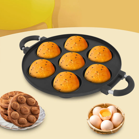 Bymaocar 7 Hole Cake Pan With Handle Nonstick Takoyaki Maker
