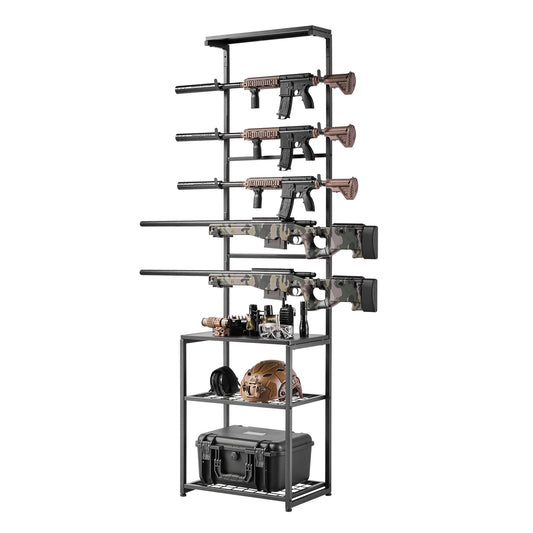 SucceBuy Floor Standing Gun Rack With Storage Shelf