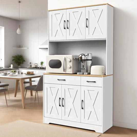 Huisenitre Freestanding Kitchen Pantry With Charging Station And Shelves