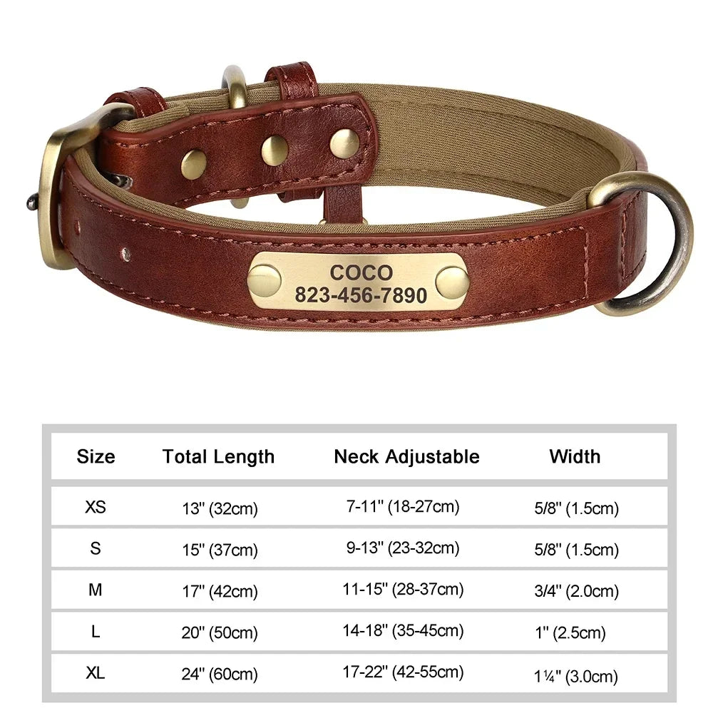 COOYOMOO Personalized Leather ID Nameplate Dog Collar With Engraving