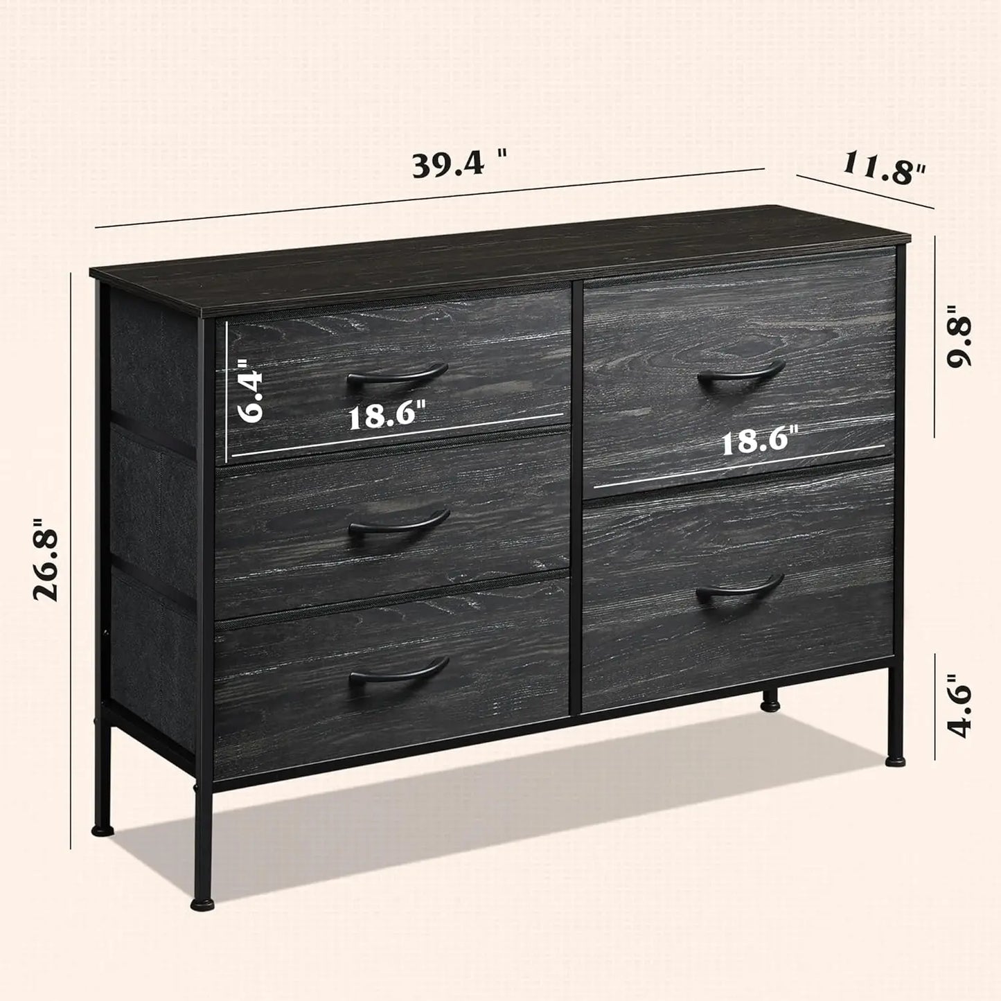 JHK Bedroom Dresser With Five Drawers And Metal Frame