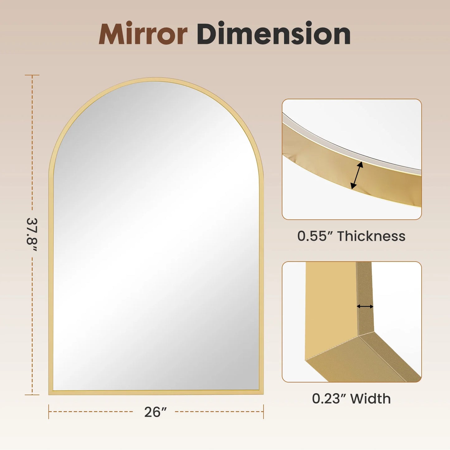 JHK Arched Metal Framed Bathroom Mirror for Wall Mounting Modern Decor