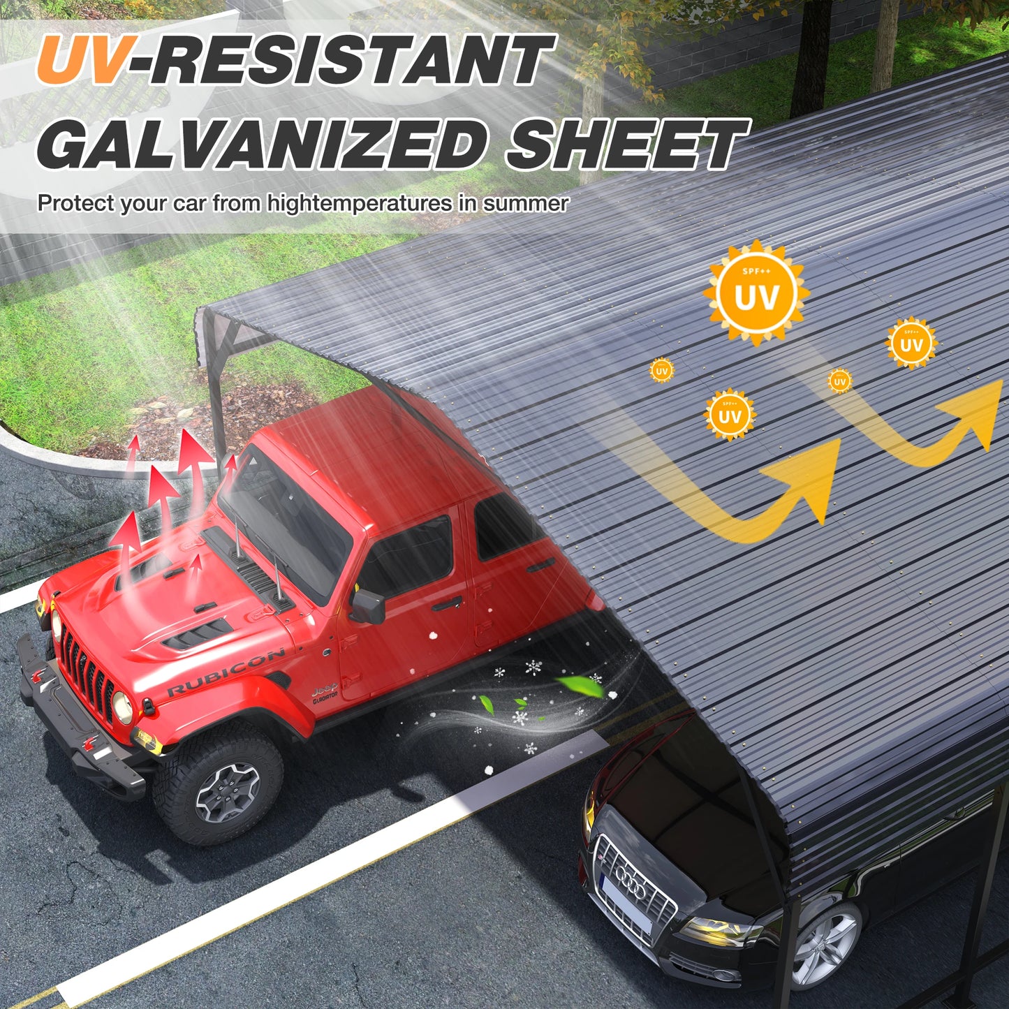 VIWAT Outdoor Metal Carport Shelter For Garage And Patio