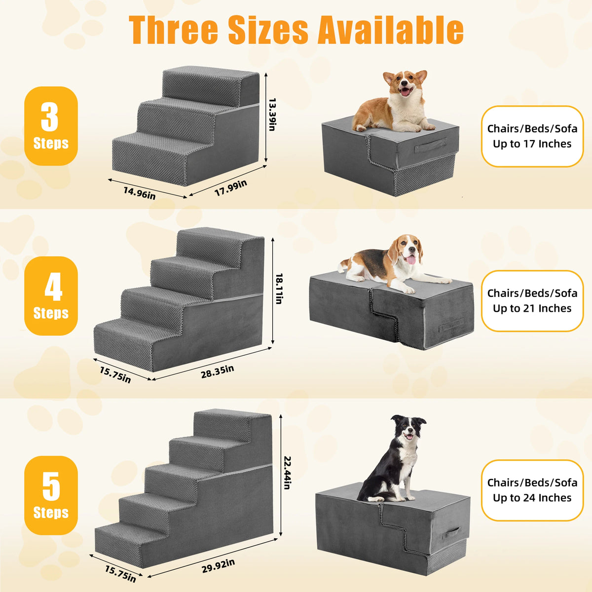 JHK 3 To 5 Step Curved Foam Dog Stairs Ramp
