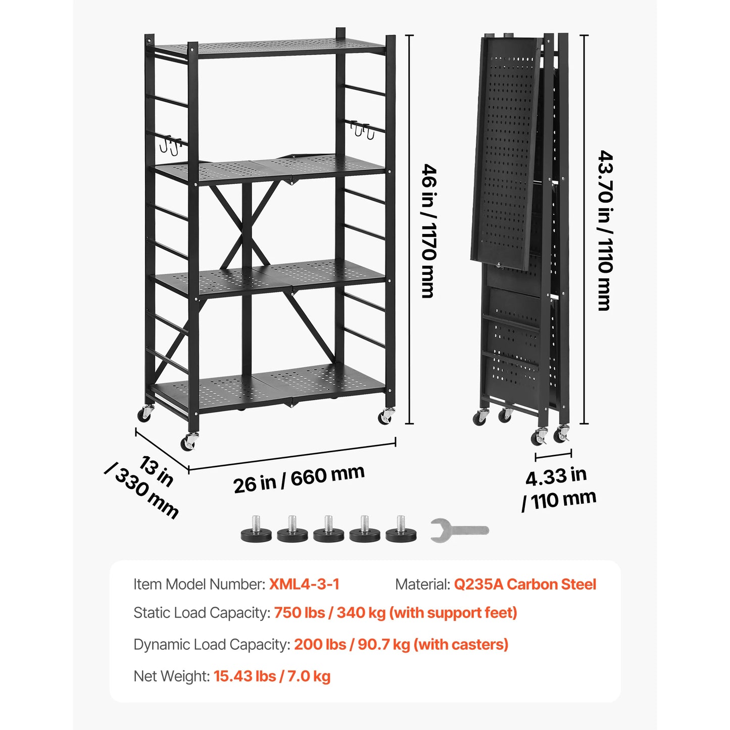 SucceBuy 6 Tier Foldable Storage Shelf With Wheels For Garage