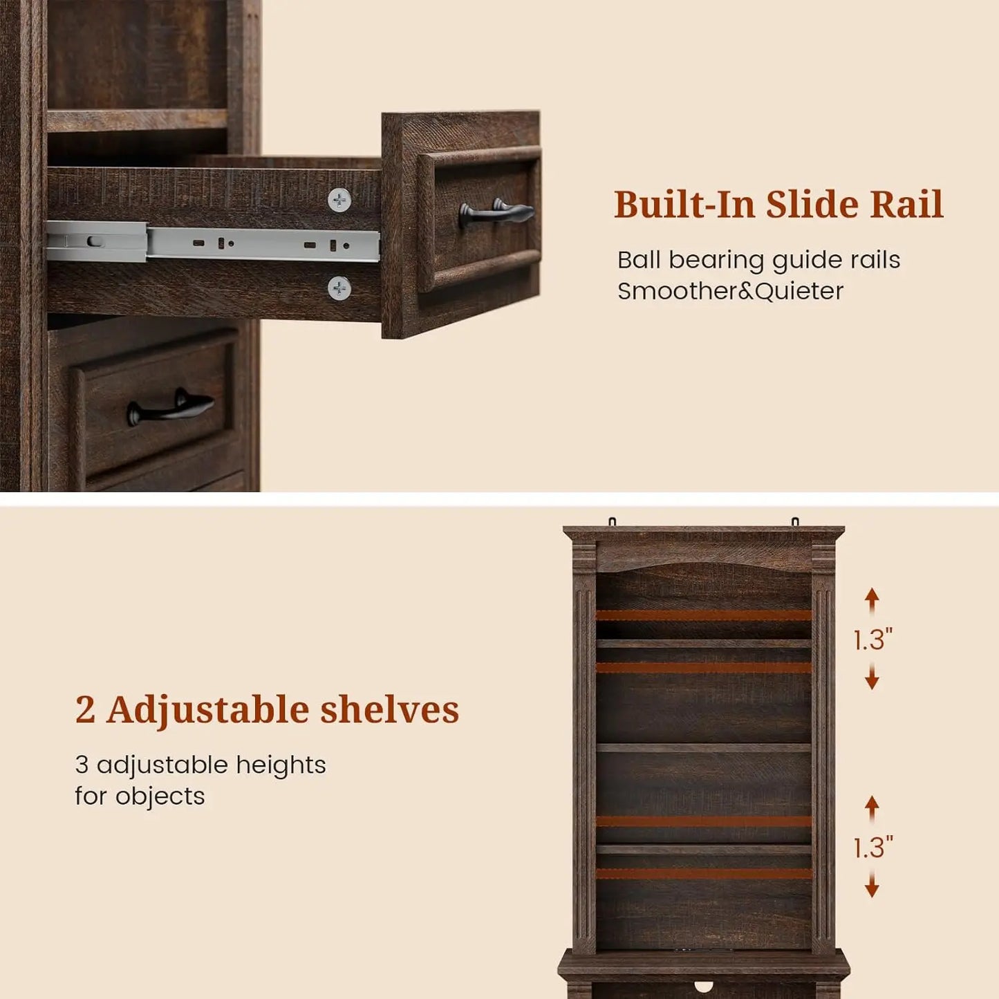Frame Modern Nightstand With Three Drawers Charging Station LED