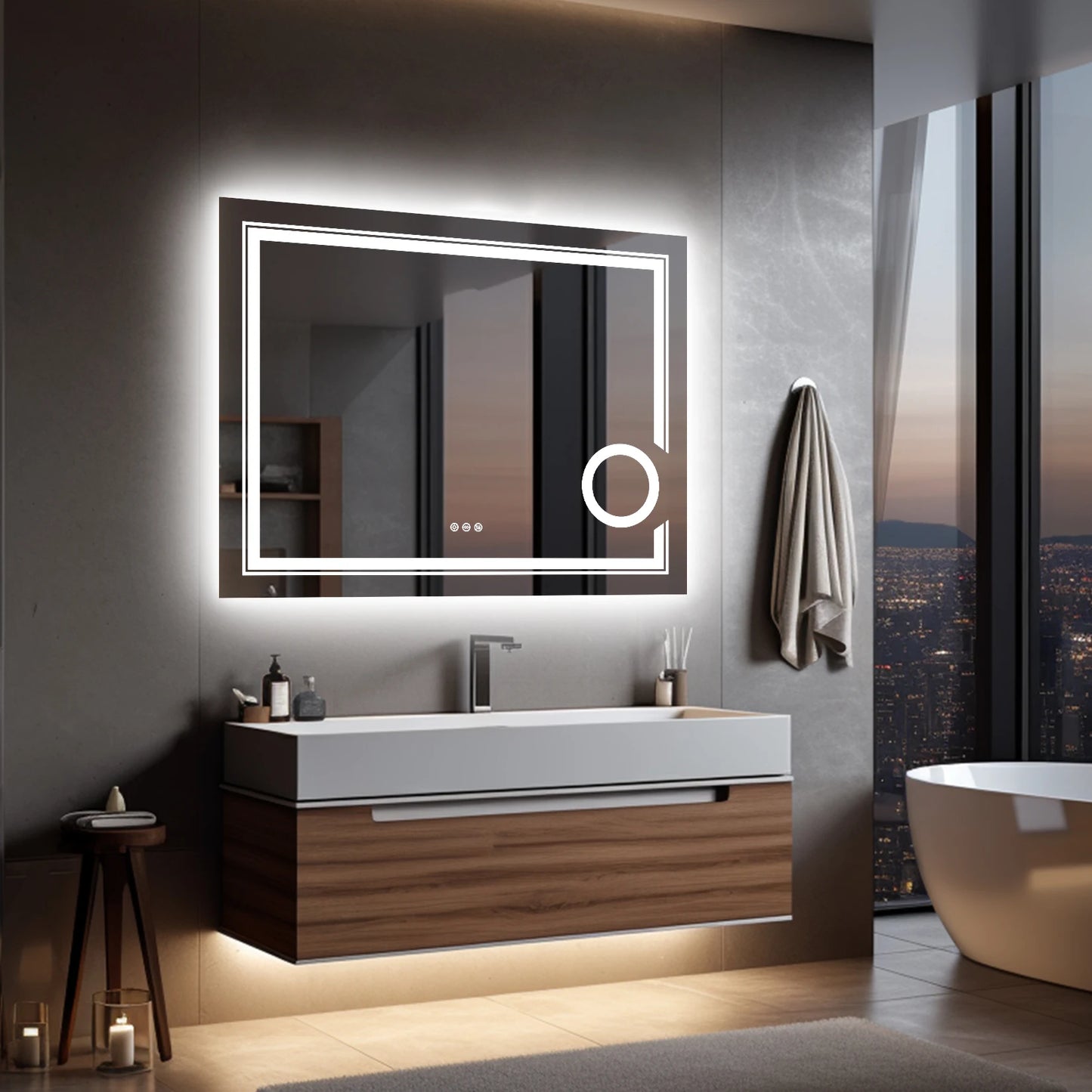Wisfor LED Lighted Smart Bathroom Mirror 3X Magnifier Wall Mounted Anti Fog