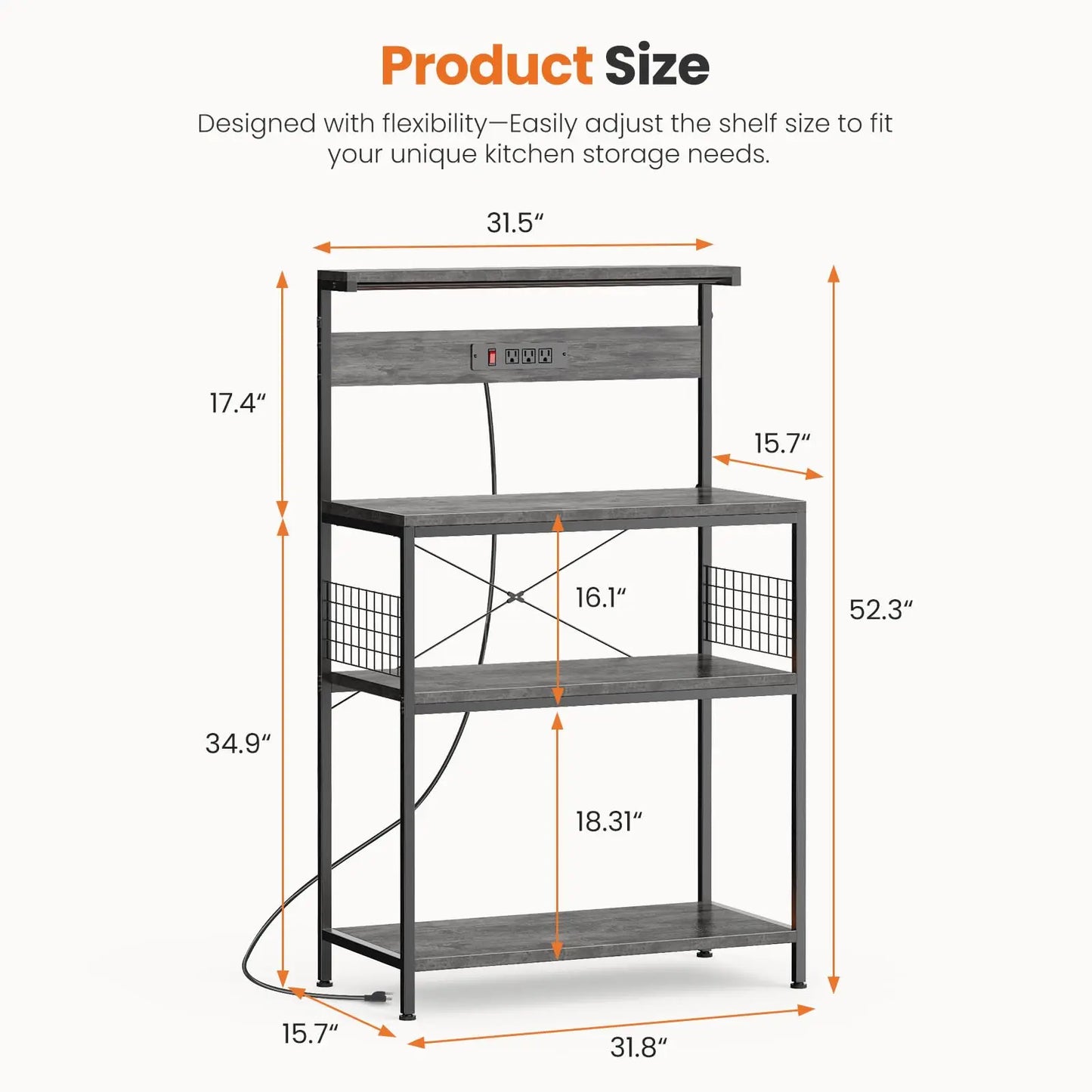 JHK Kitchen Bakers Rack With Power Outlet 4 Tier Microwave Oven Stand