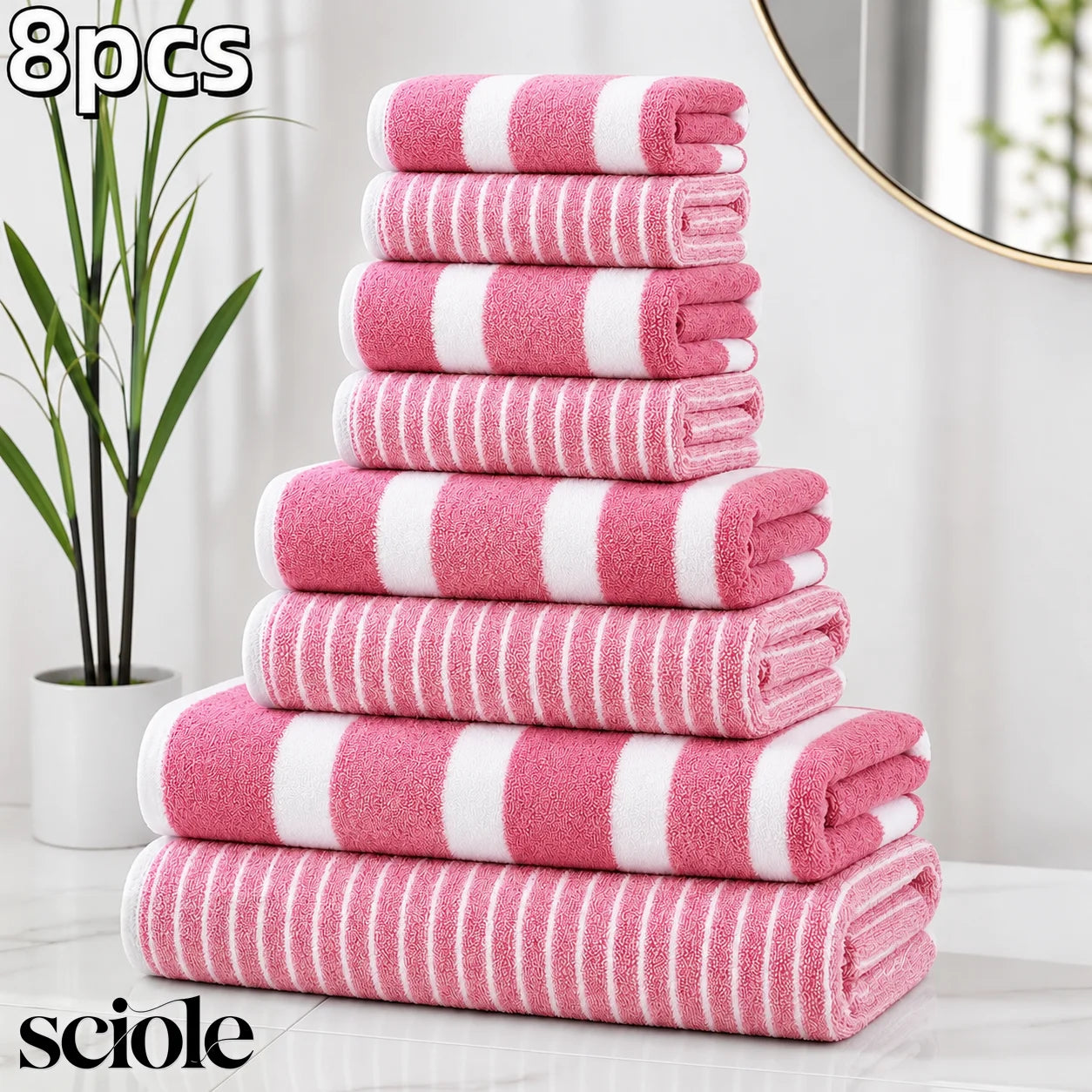 8 Piece Ultra Absorbent Microfiber Towel Set Two Tone Striped