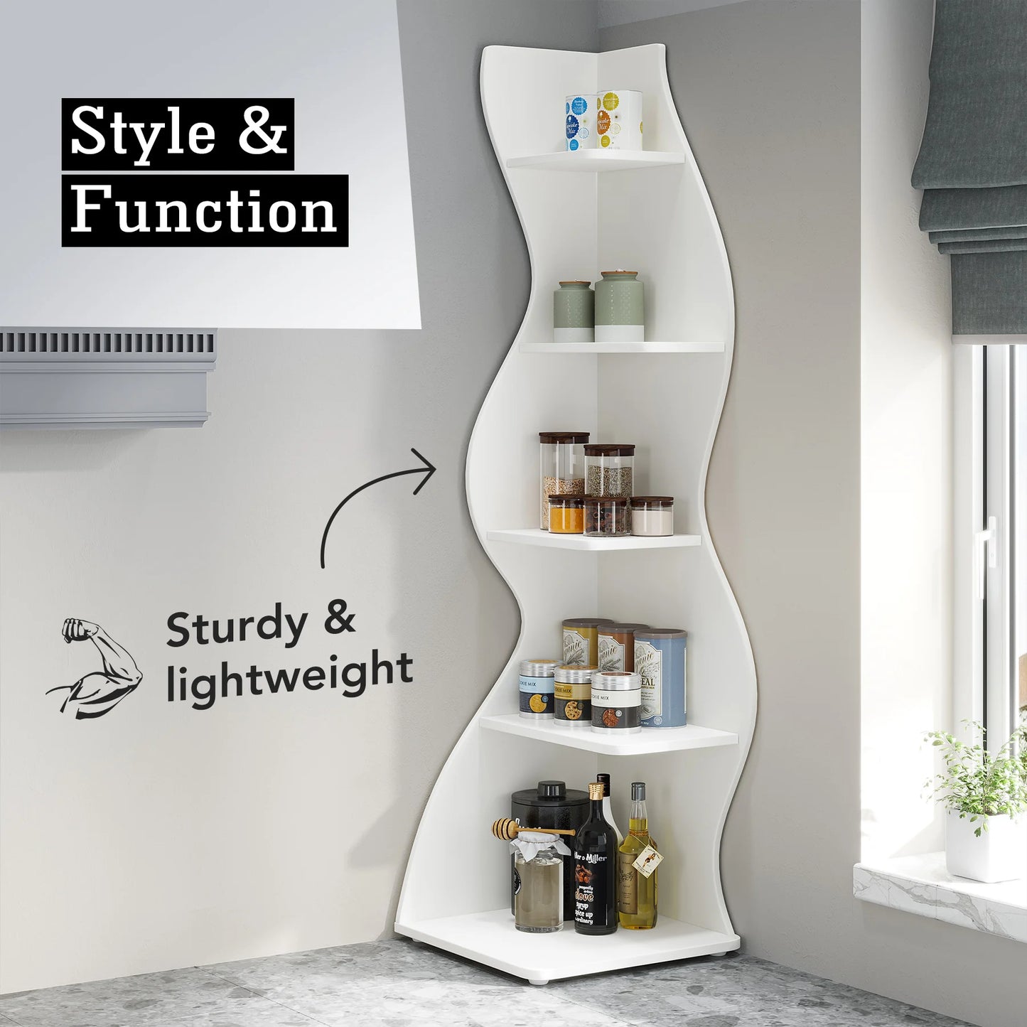 Tribesigns Five Tier Corner Shelf Wall Mounted Bookcase