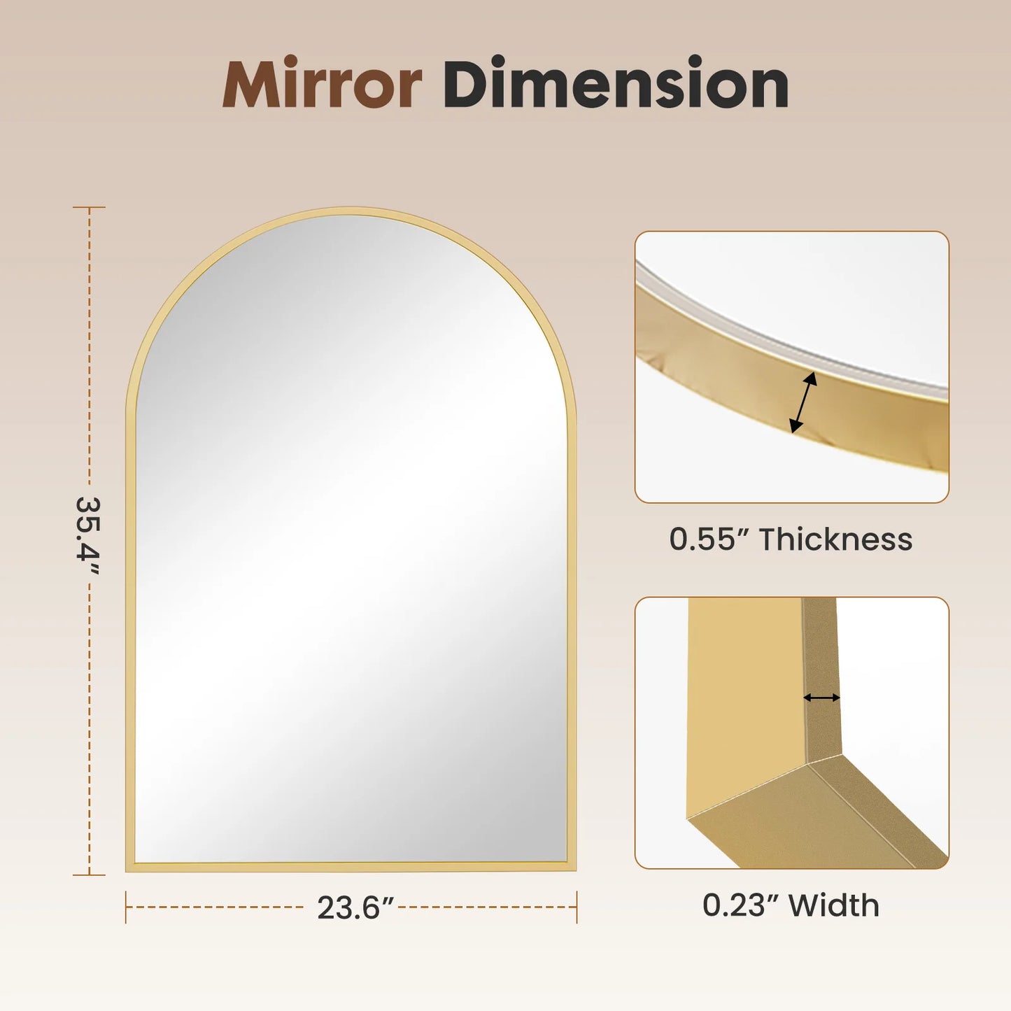 JHK Arched Metal Framed Bathroom Mirror for Wall Mounting Modern Decor