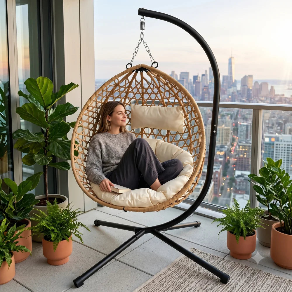 Foldable Hanging Egg Chair With Stand Outdoor Indoor Balcony